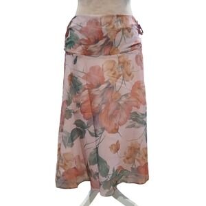 Peppermayo Midi Skirt Pink Floral Flowy Feminine Easter Modest Skirt Womans Xl